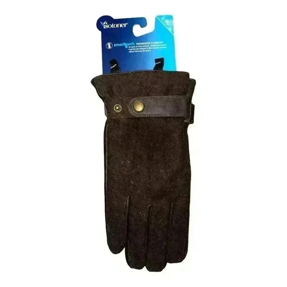 NWT Isotoner Mens Brown Smart Touch Genuine Leather Gloves, Large - Picture 3 of 5